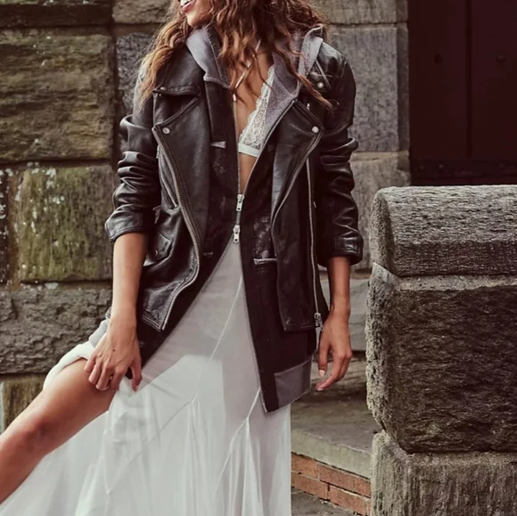 NWOT FREE PEOPLE JEALOUSY LEATHER MOTO JACKET Sz Large - Picture 1 of 16